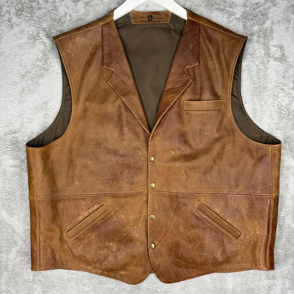 Coronado Leather Vest Mens 54 Brown Premium Top Grain Classic Lapel Cowhide Snap